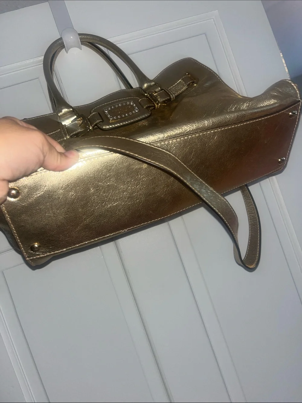 Michael Kors Metallic Gold Leather Tote with Chain-Detail Strap